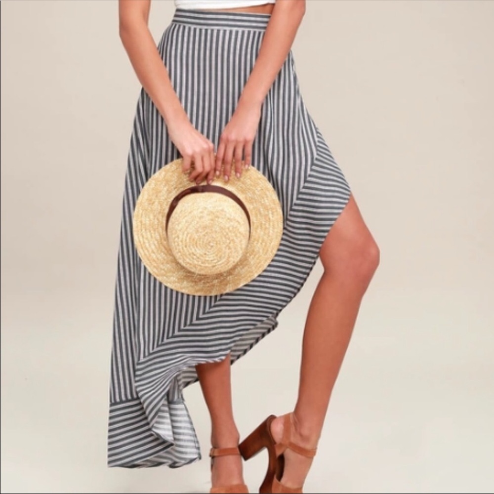 Navy and burgundy striped maxi skirt M